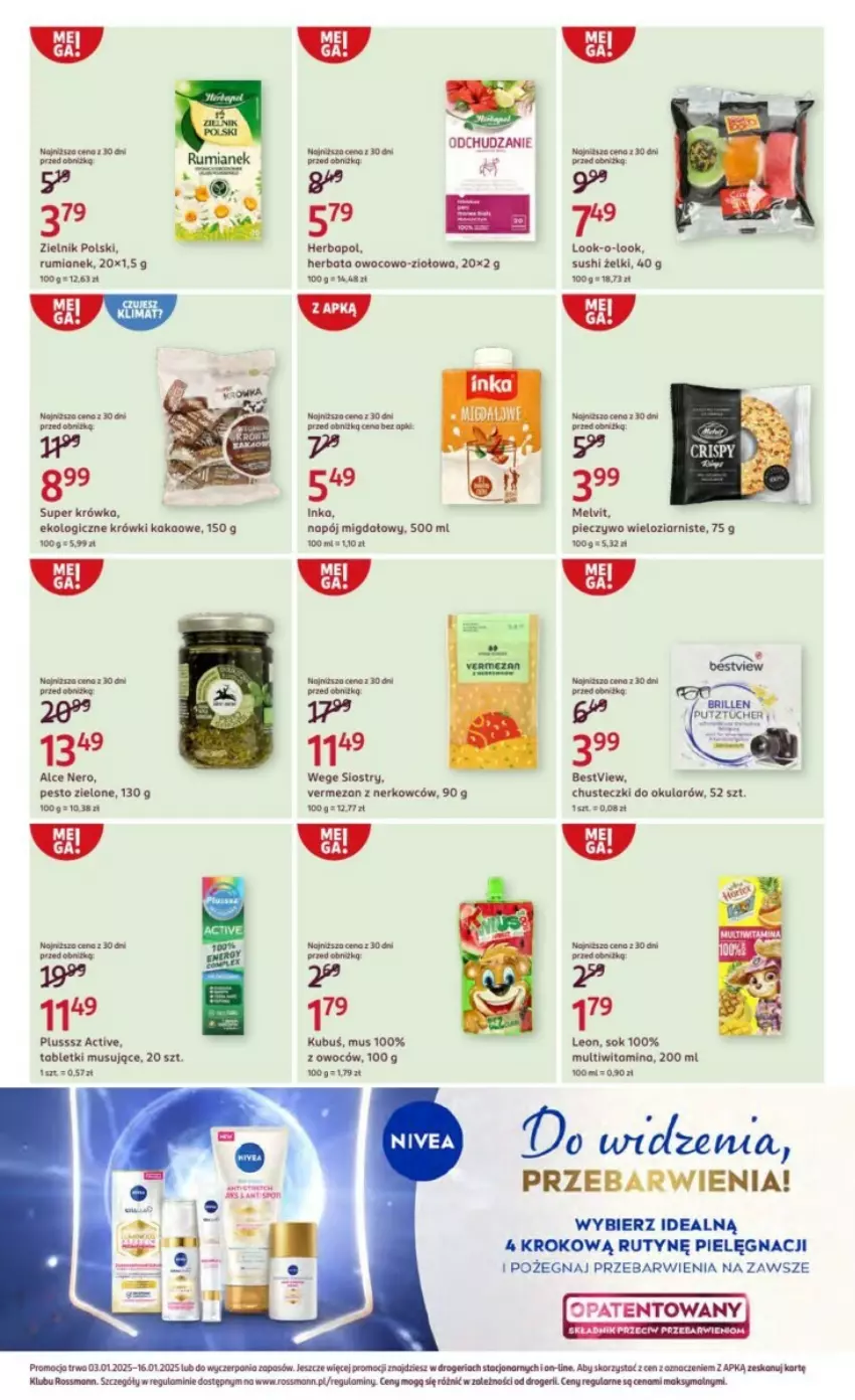 Gazetka promocyjna Rossmann - ważna 03.01 do 16.01.2025 - strona 5 - produkty: Chusteczki, Herbapol, Herbata, Inka, Kakao, Kubuś, Leon, Melvit, Mus, Napój, Pesto, Piec, Pieczywo, Rum, Sok, Sushi, Tablet, Tabletki musujące