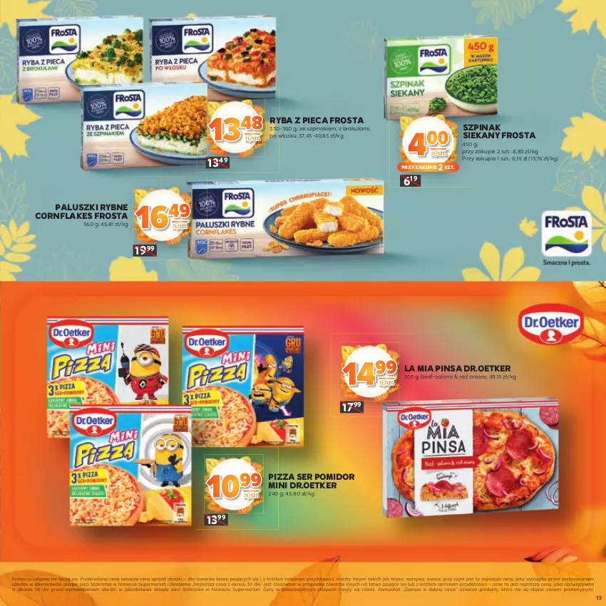 Gazetka promocyjna Stokrotka - Katalog Jesiennie Inspiracje! - ważna 16.10 do 29.10.2025 - strona 13 - produkty: Frosta, Mięso, Owoce, Paluszki rybne, Piec, Pizza, Ryba, Salami, Ser, Szpinak, Warzywa