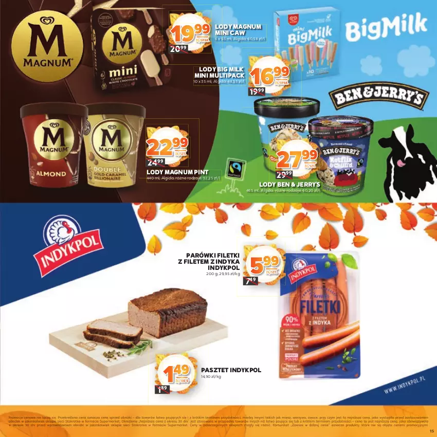 Gazetka promocyjna Stokrotka - Katalog Jesiennie Inspiracje! - ważna 16.10 do 29.10.2025 - strona 15 - produkty: Algida, Big Milk, LG, Lody, Mięso, Owoce, Parówki, Pasztet, Warzywa