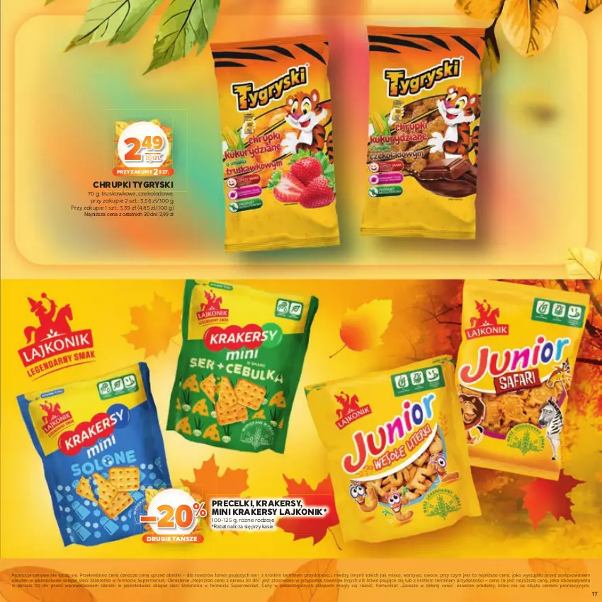 Gazetka promocyjna Stokrotka - Katalog Jesiennie Inspiracje! - ważna 16.10 do 29.10.2025 - strona 17 - produkty: Chrupki, Gry, Krakersy, Lajkonik, Mięso, Owoce, Precelki, Warzywa
