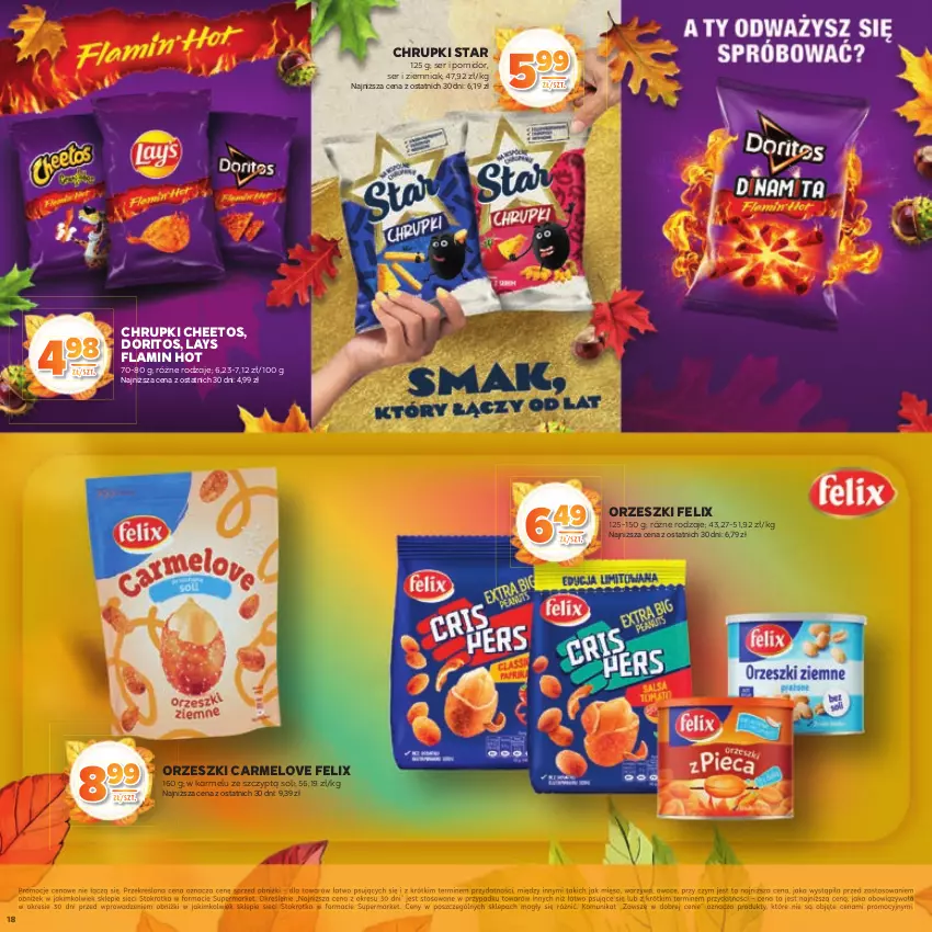 Gazetka promocyjna Stokrotka - Katalog Jesiennie Inspiracje! - ważna 16.10 do 29.10.2025 - strona 18 - produkty: Cheetos, Chrupki, Felix, Mięso, Orzeszki, Owoce, Ser, Warzywa
