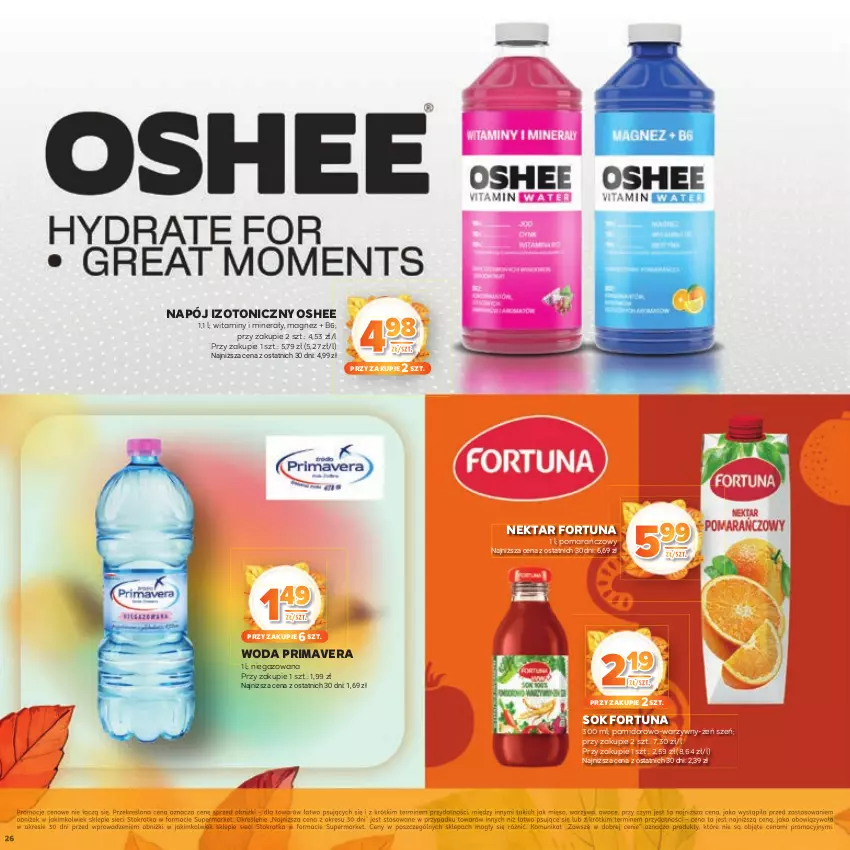 Gazetka promocyjna Stokrotka - Katalog Jesiennie Inspiracje! - ważna 16.10 do 29.10.2025 - strona 26 - produkty: Fortuna, Magnez, Mięso, Napój, Napój izotoniczny, Nektar, Oshee, Owoce, Prima, Primavera, Sok, Warzywa, Woda