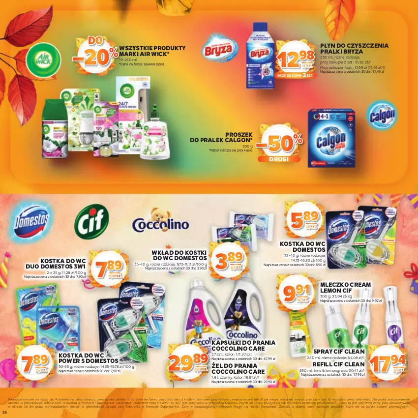 Gazetka promocyjna Stokrotka - Katalog Jesiennie Inspiracje! - ważna 16.10 do 29.10.2025 - strona 36 - produkty: Air Wick, Bryza, Calgon, Cif, Coccolino, Domestos, Gra, Kapsułki do prania, Kostka do wc, LG, Mięso, Mleczko, Owoce, Pralki, Warzywa