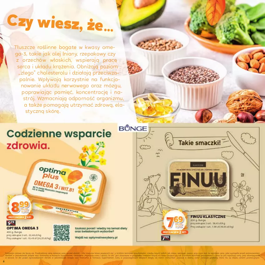 Gazetka promocyjna Stokrotka - Katalog Jesiennie Inspiracje! - ważna 16.10 do 29.10.2025 - strona 8 - produkty: Finuu, Mięso, Olej, Omega-3, Optima, Owoce, Por, Ser, Warzywa