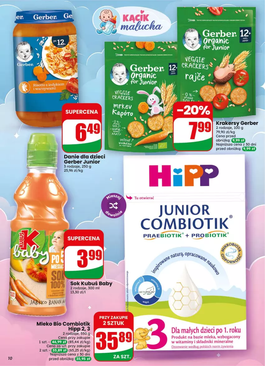 Gazetka promocyjna Dino - Gazetka 34 / 2026 - ważna 19.08 do 25.08.2026 - strona 10 - produkty: Danie dla dzieci, Dzieci, Gerber, HiPP, Kubuś, Mleko, Sok