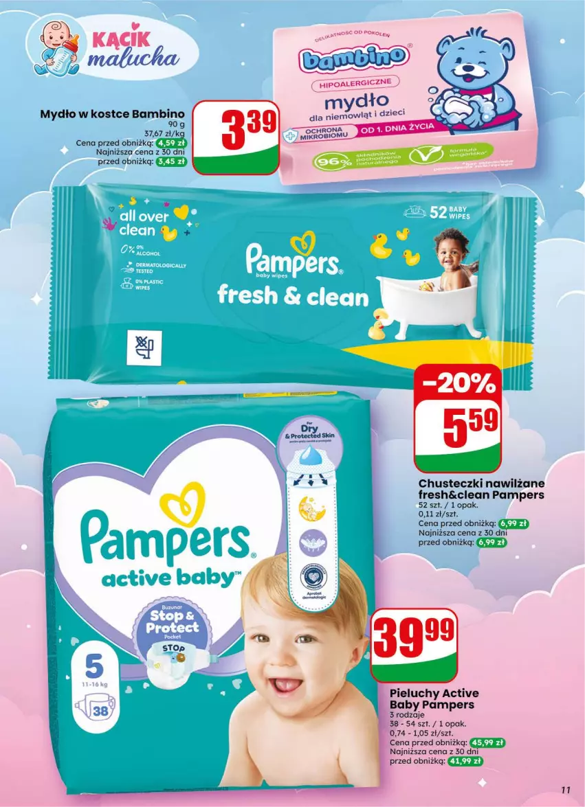 Gazetka promocyjna Dino - Gazetka 34 / 2026 - ważna 19.08 do 25.08.2026 - strona 11 - produkty: Chusteczki, Mydło, Pampers, Pieluchy