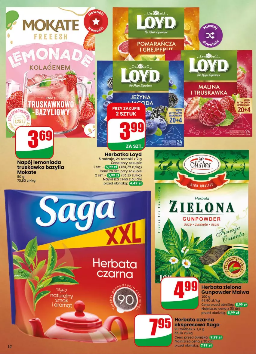 Gazetka promocyjna Dino - Gazetka 34 / 2026 - ważna 19.08 do 25.08.2026 - strona 12 - produkty: Bazyl, Bazylia, Herbata, Herbata czarna, Lemoniada, Loyd, Napój, Saga