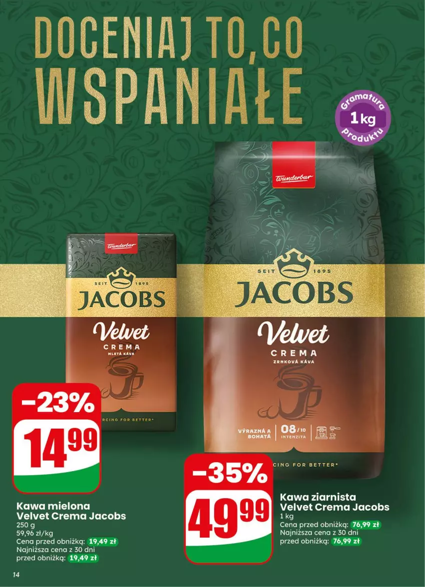 Gazetka promocyjna Dino - Gazetka 34 / 2026 - ważna 19.08 do 25.08.2026 - strona 14 - produkty: Jacobs, Jacobs Velvet, Kawa, Kawa ziarnista, Velvet