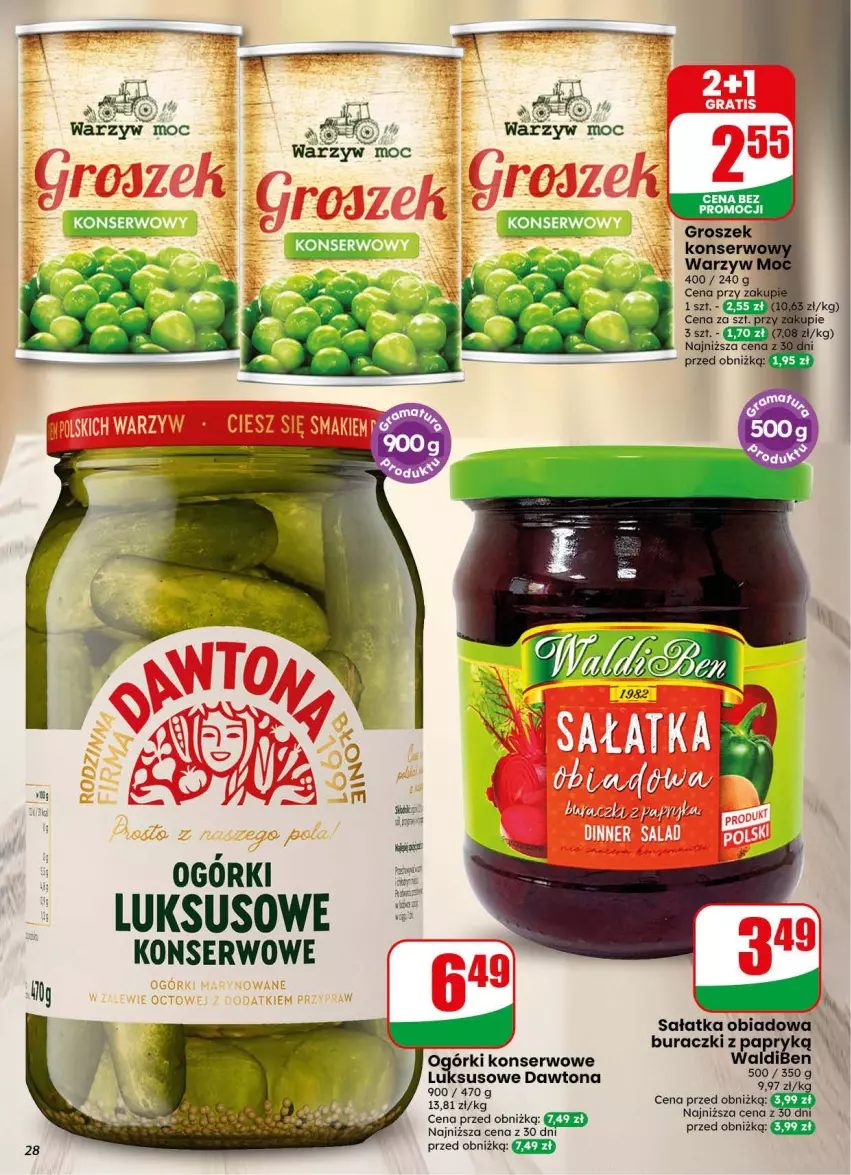 Gazetka promocyjna Dino - Gazetka 34 / 2026 - ważna 19.08 do 25.08.2026 - strona 28 - produkty: Dawtona, Groszek, Ogórki konserwowe, Sałat, Sałatka, Ser
