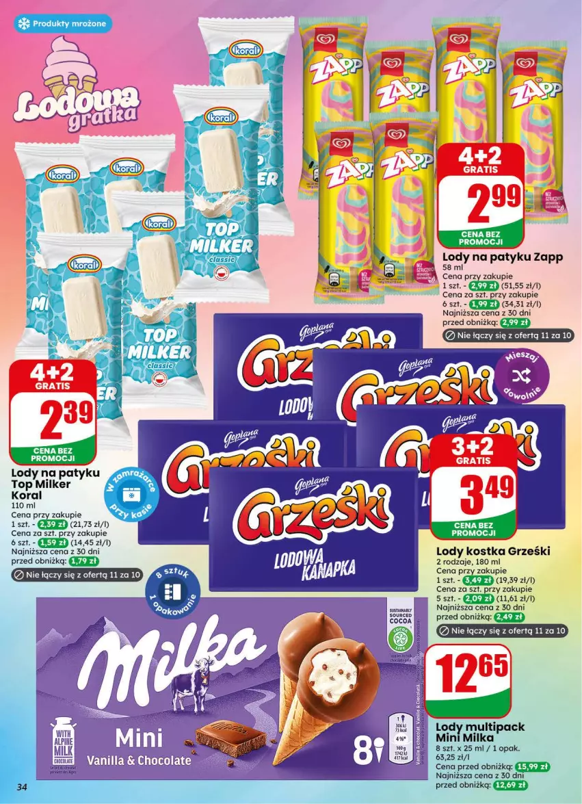 Gazetka promocyjna Dino - Gazetka 34 / 2026 - ważna 19.08 do 25.08.2026 - strona 34 - produkty: Grześki, Lody, Milka, Top