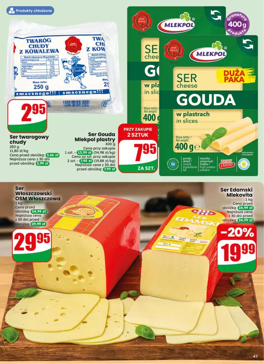 Gazetka promocyjna Dino - Gazetka 34 / 2026 - ważna 19.08 do 25.08.2026 - strona 43 - produkty: Edam, Fa, Gouda, Mleko, Mlekovita, Ser, Ser twarogowy, Twaróg, Włoszczowski