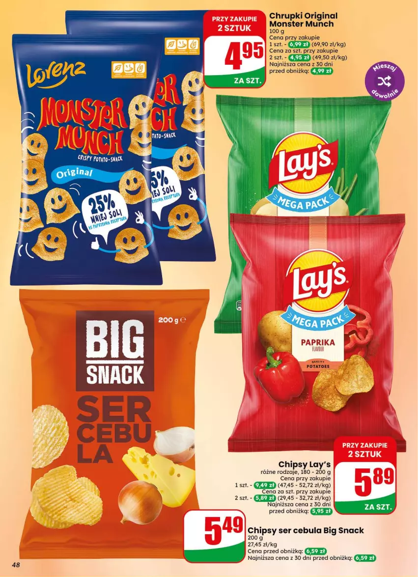 Gazetka promocyjna Dino - Gazetka 34 / 2026 - ważna 19.08 do 25.08.2026 - strona 48 - produkty: Cebula, Chipsy, Chrupki, Gin, Monster Munch, Ser