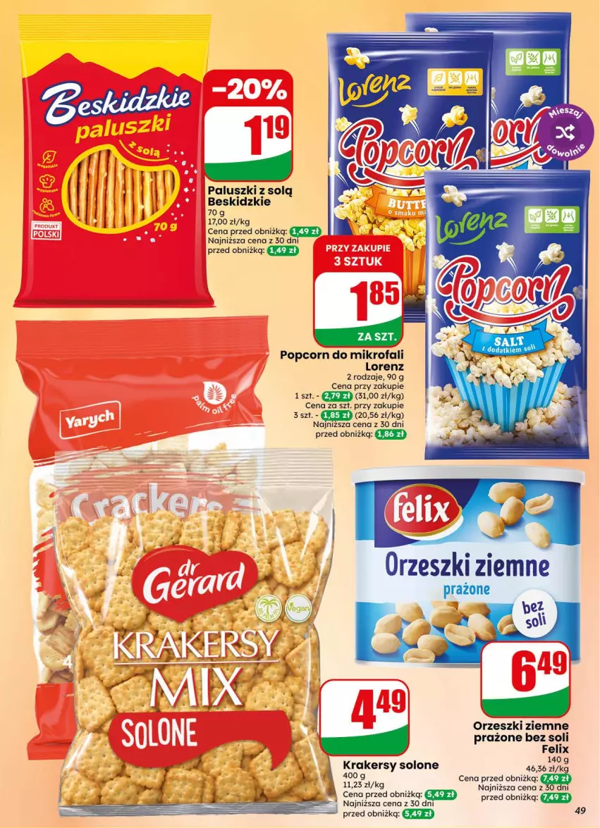 Gazetka promocyjna Dino - Gazetka 34 / 2026 - ważna 19.08 do 25.08.2026 - strona 49 - produkty: Beskidzki, Fa, Felix, Krakersy, Lorenz, Orzeszki, Orzeszki ziemne, Popcorn