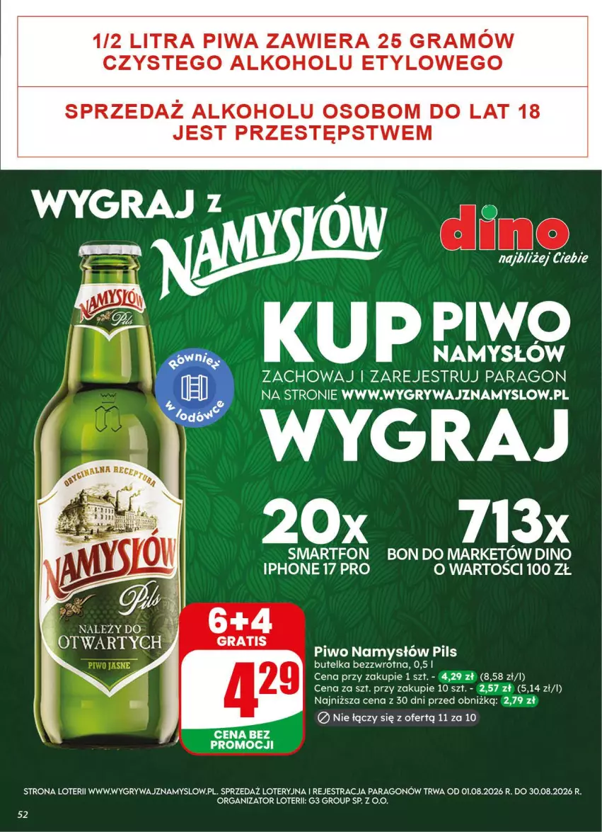 Gazetka promocyjna Dino - Gazetka 34 / 2026 - ważna 19.08 do 25.08.2026 - strona 52 - produkty: Gra, Gry, JBL, Namysłów, Piwa, Piwo, Smartfon