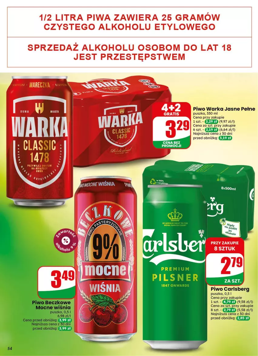 Gazetka promocyjna Dino - Gazetka 34 / 2026 - ważna 19.08 do 25.08.2026 - strona 54 - produkty: Carlsberg, Piwo, Warka