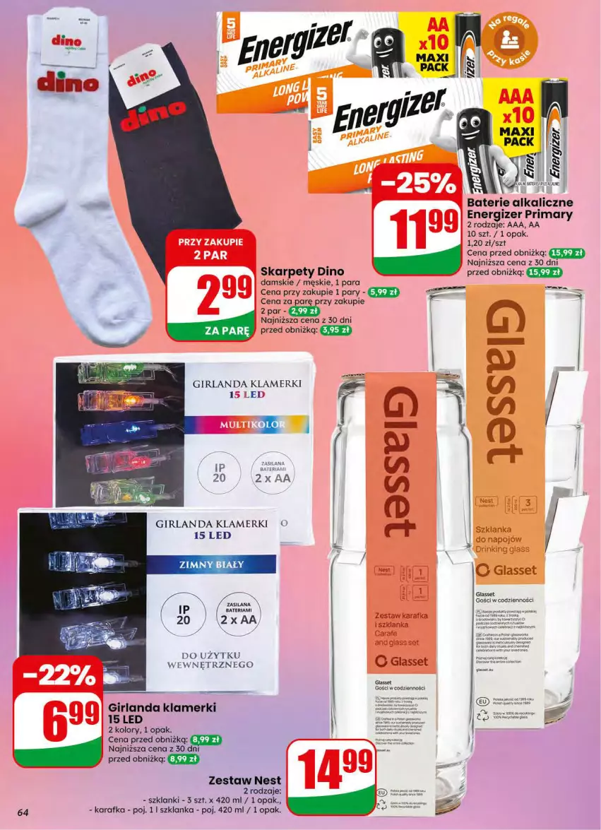 Gazetka promocyjna Dino - Gazetka 34 / 2026 - ważna 19.08 do 25.08.2026 - strona 64 - produkty: Bateria, Baterie alkaliczne, Energizer, Girlanda, Karafka, Karp, LANA, Lanki, Prima, Silan, Szklanka
