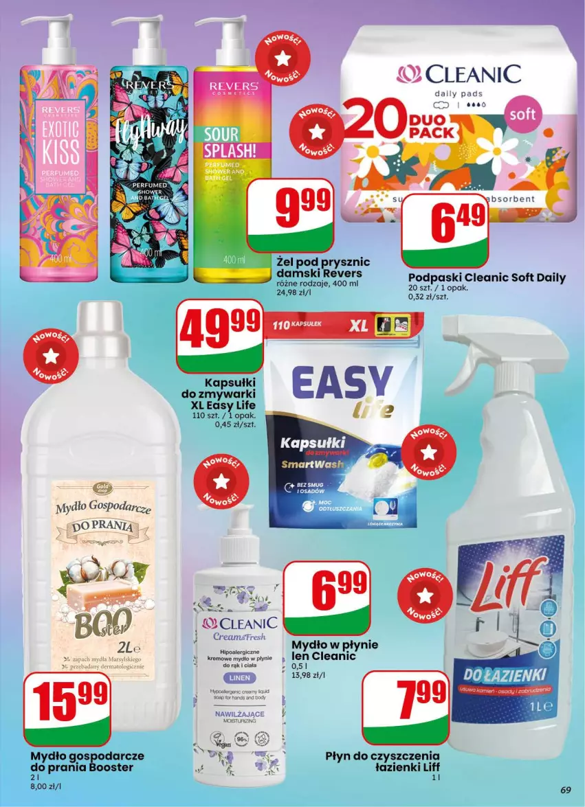 Gazetka promocyjna Dino - Gazetka 34 / 2026 - ważna 19.08 do 25.08.2026 - strona 69 - produkty: Body, Booster, Cleanic, Mars, Mydło, Mydło w płynie, Perfum, Podpaski, Zmywarki