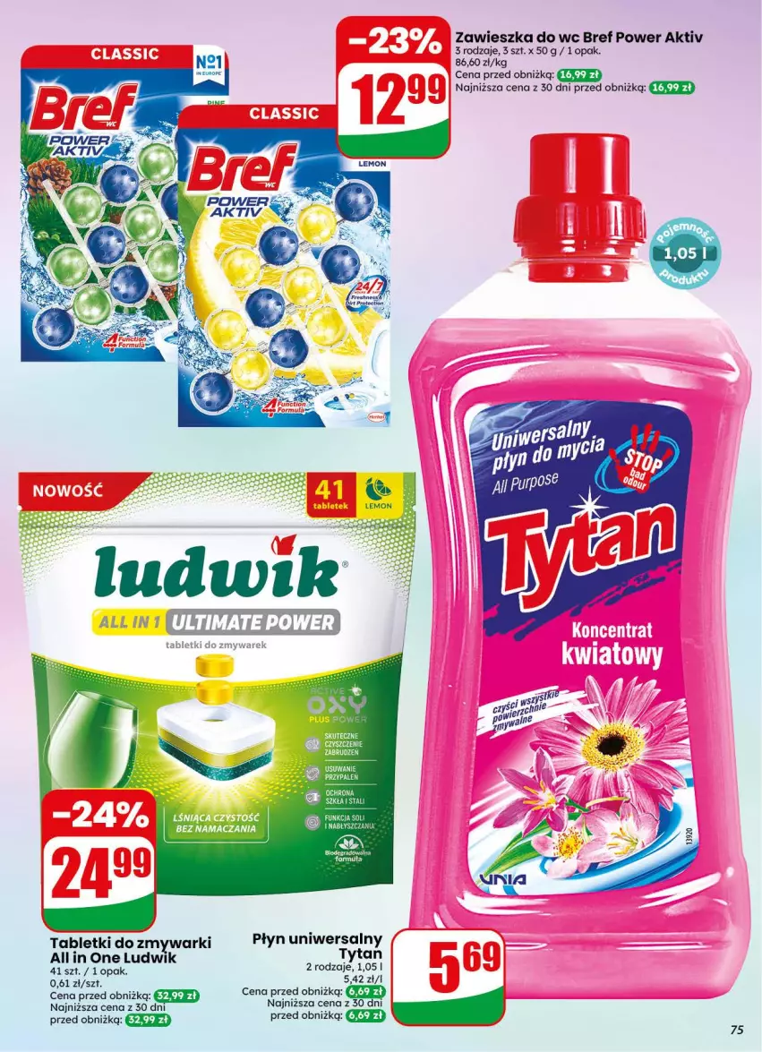 Gazetka promocyjna Dino - Gazetka 34 / 2026 - ważna 19.08 do 25.08.2026 - strona 75 - produkty: Bref, Ludwik, Tablet, Tabletki do zmywarki, Tytan, Zawieszka do wc, Zmywarki