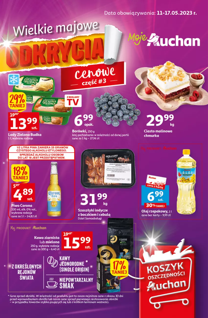 Gazetka promocyjna Auchan - Gazetka Wielkie majowe odkrycia cenowe część #3 Moje Auchan - ważna 11.05 do 17.05.2023 - strona 1 - produkty: Gin, Kawa, Kawa ziarnista, Lody, O nas, Piwo, Zielona Budka
