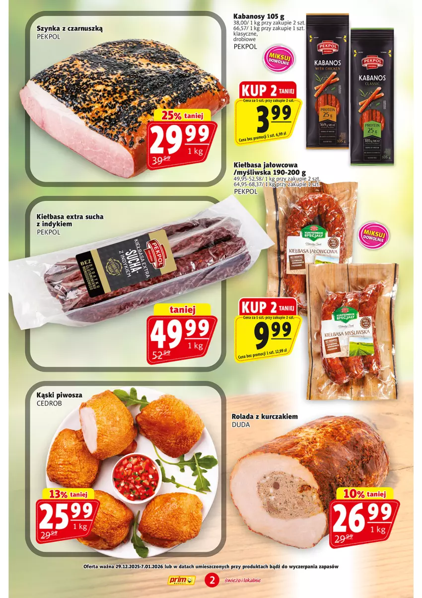 Gazetka promocyjna Prim Market - ważna 29.12.2025 do 07.01.2026 - strona 2 - produkty: Duda, Kabanos, Kiełbasa, Kurczak, LG, Pekpol, Piwo, Rolada, Szynka