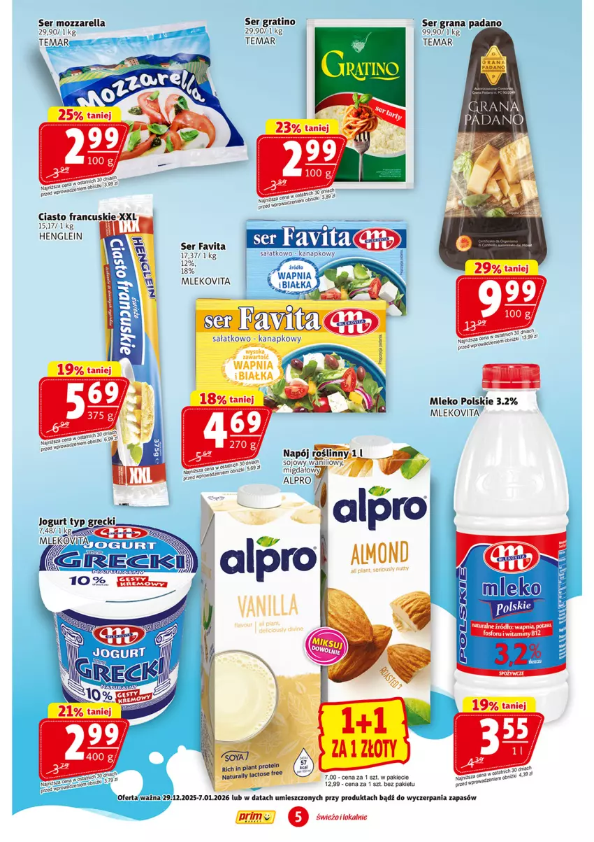 Gazetka promocyjna Prim Market - ważna 29.12.2025 do 07.01.2026 - strona 5 - produkty: Alpro, Fa, Favita, Gra, Mleko, Mlekovita, Mozzarella, Napój, Napój roślinny, Sałat, Ser
