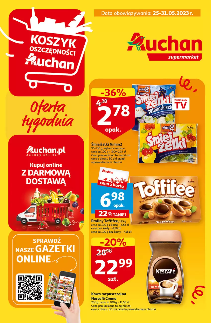 Gazetka promocyjna Auchan - Gazetka Oferty tygodnia Supermarket Auchan - ważna 25.05 do 31.05.2023 - strona 1 - produkty: Kawa, Kawa rozpuszczalna, Nimm2, Praliny, Toffifee