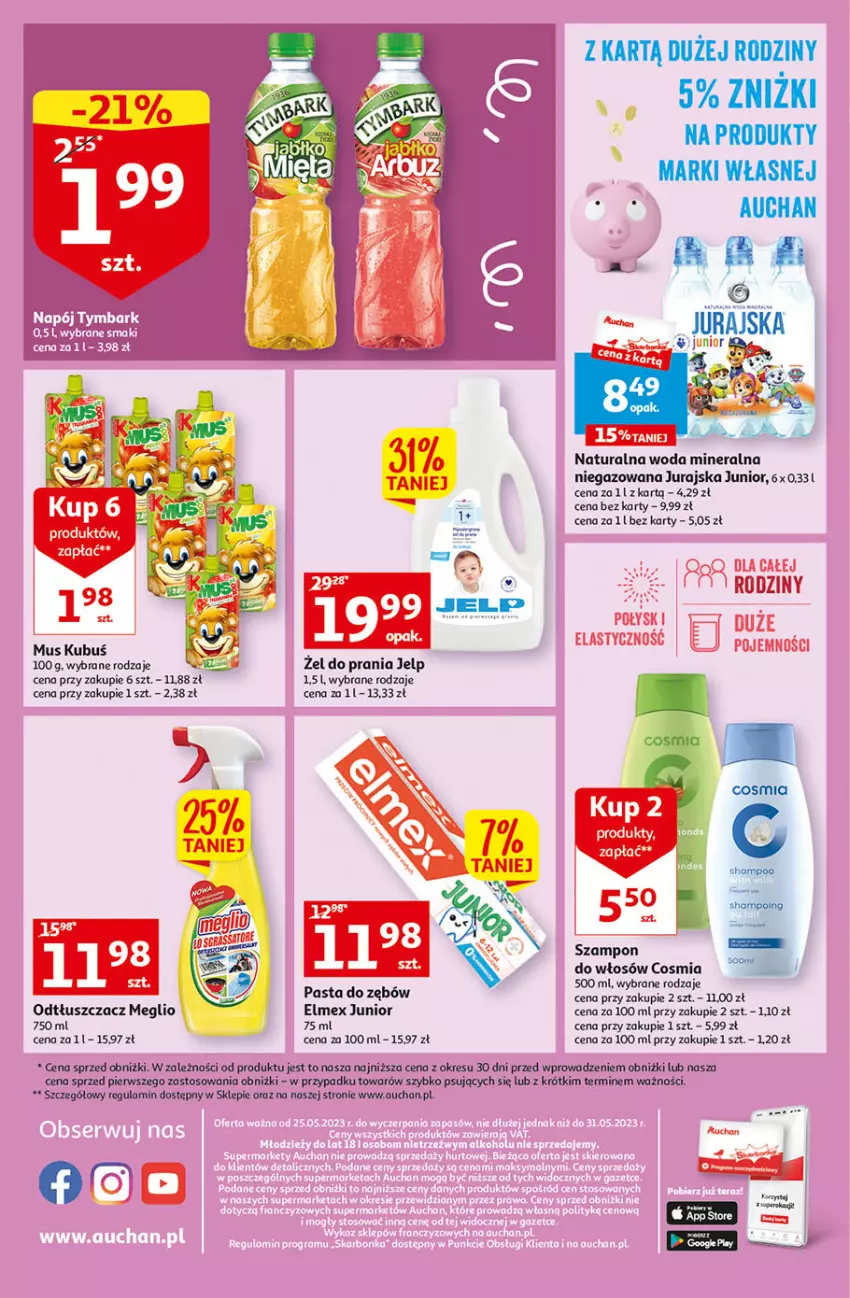 Gazetka promocyjna Auchan - Gazetka Oferty tygodnia Supermarket Auchan - ważna 25.05 do 31.05.2023 - strona 8 - produkty: Elmex, Kubuś, Mus, O nas, Odtłuszczacz, Pasta do zębów, Ser, Woda, Woda mineralna