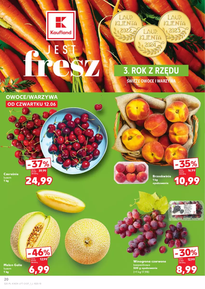 Gazetka promocyjna Kaufland - Gazetka tygodnia - ważna 12.06 do 17.06.2025 - strona 20 - produkty: Brzoskwinie, Melon, Owoce, Warzywa, Wino, Winogrona