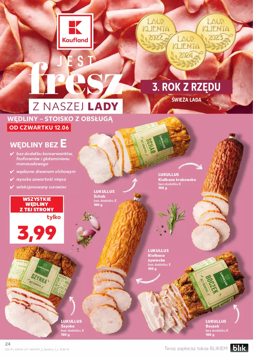 Gazetka promocyjna Kaufland - Gazetka tygodnia - ważna 12.06 do 17.06.2025 - strona 24 - produkty: Boczek, Kiełbasa, Kiełbasa krakowska, Ser, Sok, Szynka, Tera