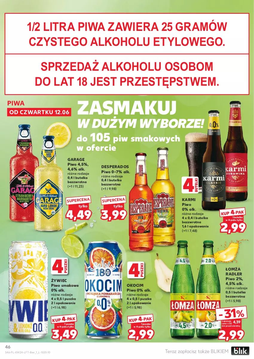 Gazetka promocyjna Kaufland - Gazetka tygodnia - ważna 12.06 do 17.06.2025 - strona 46 - produkty: Desperados, Gra, Karmi, Koc, Okocim, Piwa, Piwo, Radler, Tera