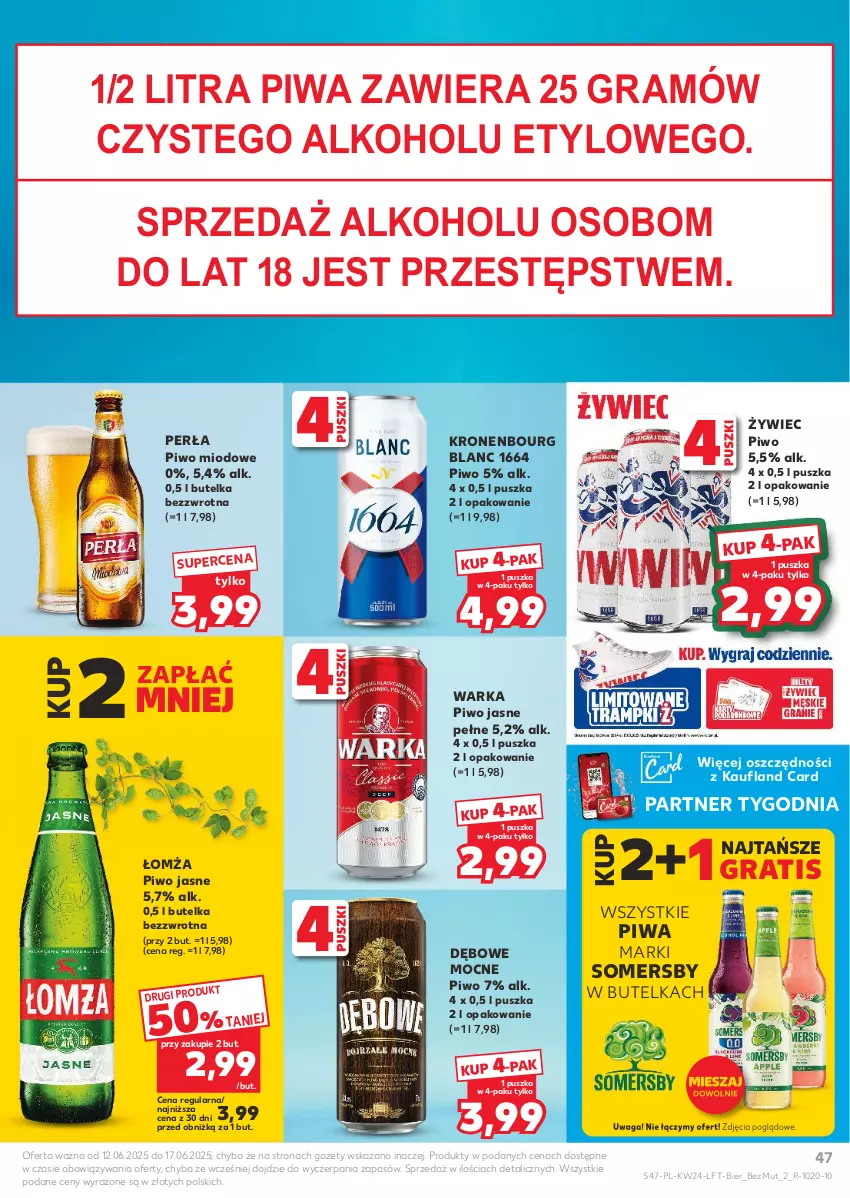 Gazetka promocyjna Kaufland - Gazetka tygodnia - ważna 12.06 do 17.06.2025 - strona 47 - produkty: Gra, Perła, Piwa, Piwo, Piwo jasne, Somersby, Waga, Warka