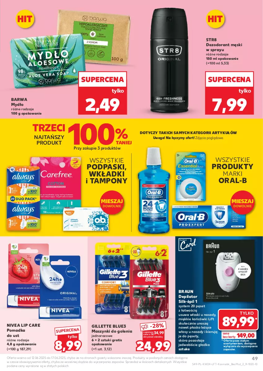 Gazetka promocyjna Kaufland - Gazetka tygodnia - ważna 12.06 do 17.06.2025 - strona 49 - produkty: Braun, Depilator, Dezodorant, Gillette, Gra, Mydło, Nivea, Podpaski, Str8, Tampony, Waga, Wkładki
