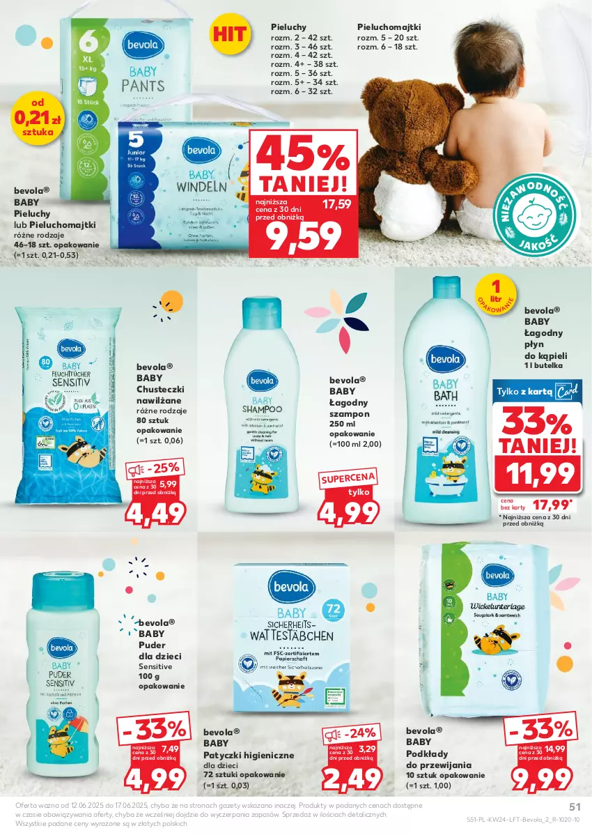 Gazetka promocyjna Kaufland - Gazetka tygodnia - ważna 12.06 do 17.06.2025 - strona 51 - produkty: Chusteczki, Dzieci, Majtki, Pieluchomajtki, Pieluchy, Płyn do kąpieli, Podkład, Puder, Szampon