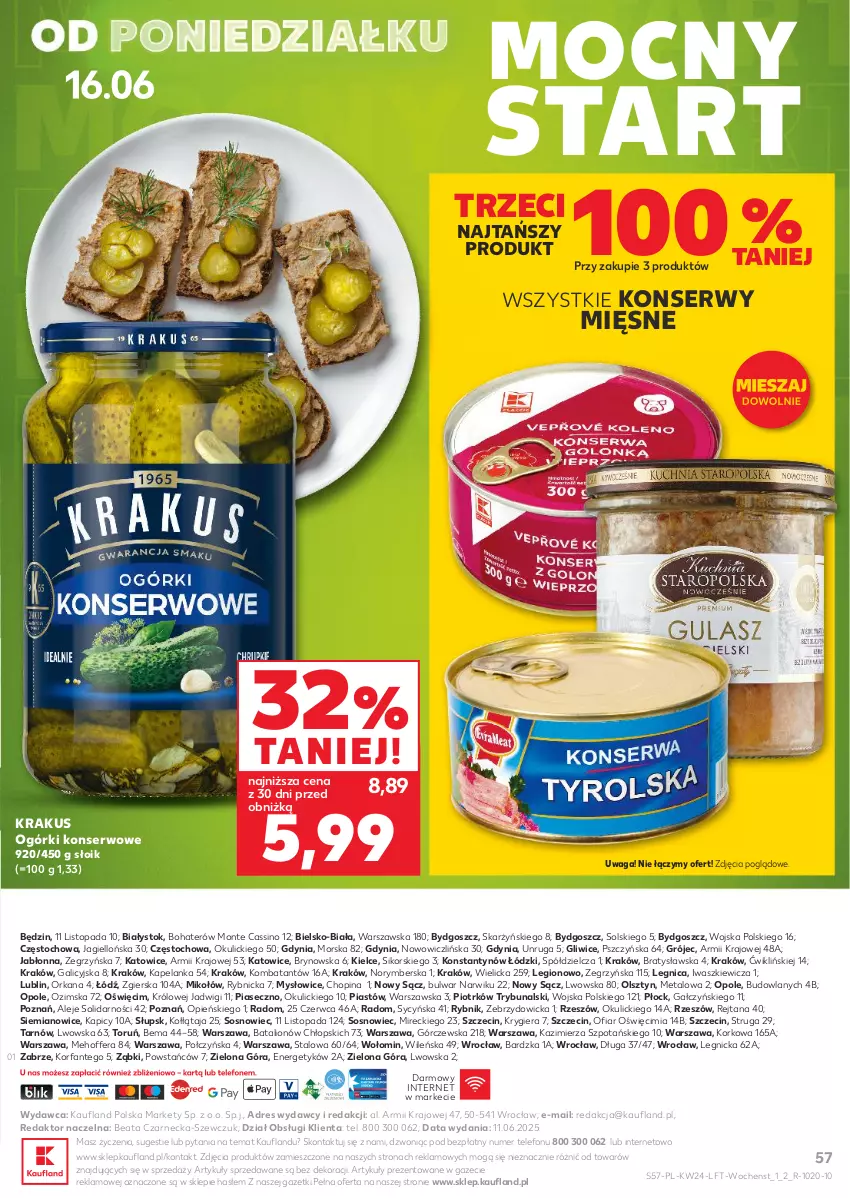 Gazetka promocyjna Kaufland - Gazetka tygodnia - ważna 12.06 do 17.06.2025 - strona 57 - produkty: Dres, Fa, Krakus, Lion, Monte, Ogórki konserwowe, Orka, Piast, Ser, Sos, Telefon, Top, Waga