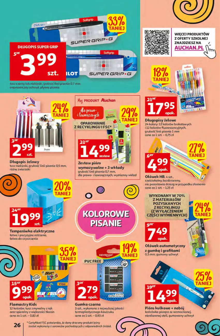 Gazetka promocyjna Auchan - Szkoła oszczędzania Temat PrzeTanie Kupowanie Hipermarkety - ważna 28.07 do 03.08.2022 - strona 26 - produkty: Długopis, Flamastry, Gra, Mop, Tusz