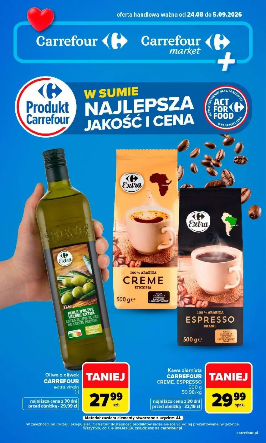 Gazetka promocyjna Carrefour - Gazetka Produkt Carrefour w SUMIE najlepsza jakość i cena - ważna 24.08 do 05.09.2026 - strona 1 - produkty: BIC, Kawa, Kawa ziarnista, Oliwa, Oliwa z oliwek, Por