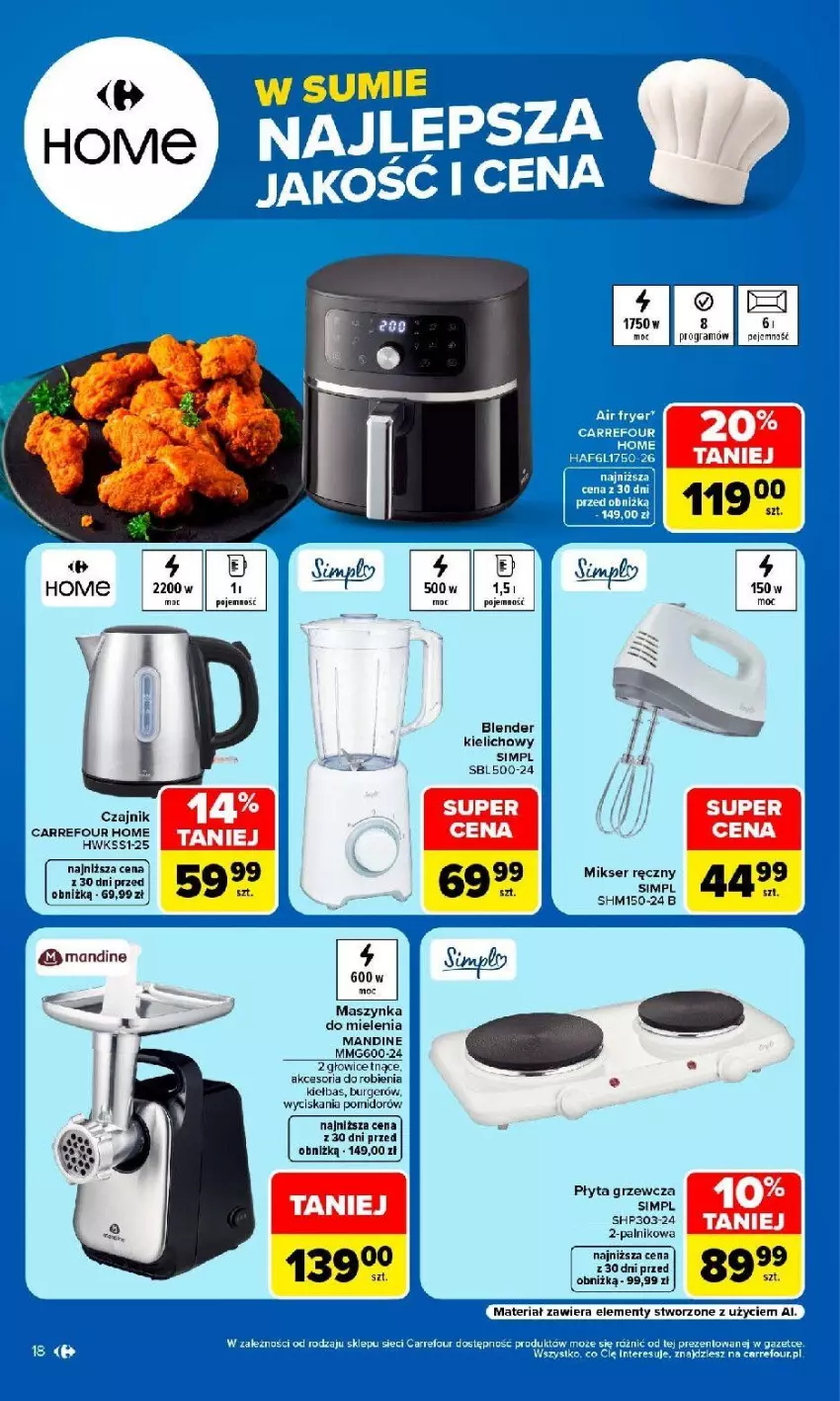 Gazetka promocyjna Carrefour - Gazetka Produkt Carrefour w SUMIE najlepsza jakość i cena - ważna 24.08 do 05.09.2026 - strona 18 - produkty: Blender, Czajnik, Fa, Gra, HP, Maszynka, Maszynka do mielenia, Mikser, Mikser ręczny, Płyta, Ser, Szynka
