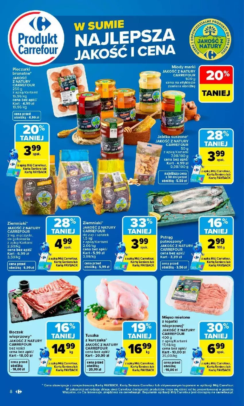 Gazetka promocyjna Carrefour - Gazetka Produkt Carrefour w SUMIE najlepsza jakość i cena - ważna 24.08 do 05.09.2026 - strona 8 - produkty: Boczek, Boczek wieprzowy, Kurczak, Mięso, Mięso mielone, Mięso mielone z łopatki wieprzowej, Tusz, Ziemniaki