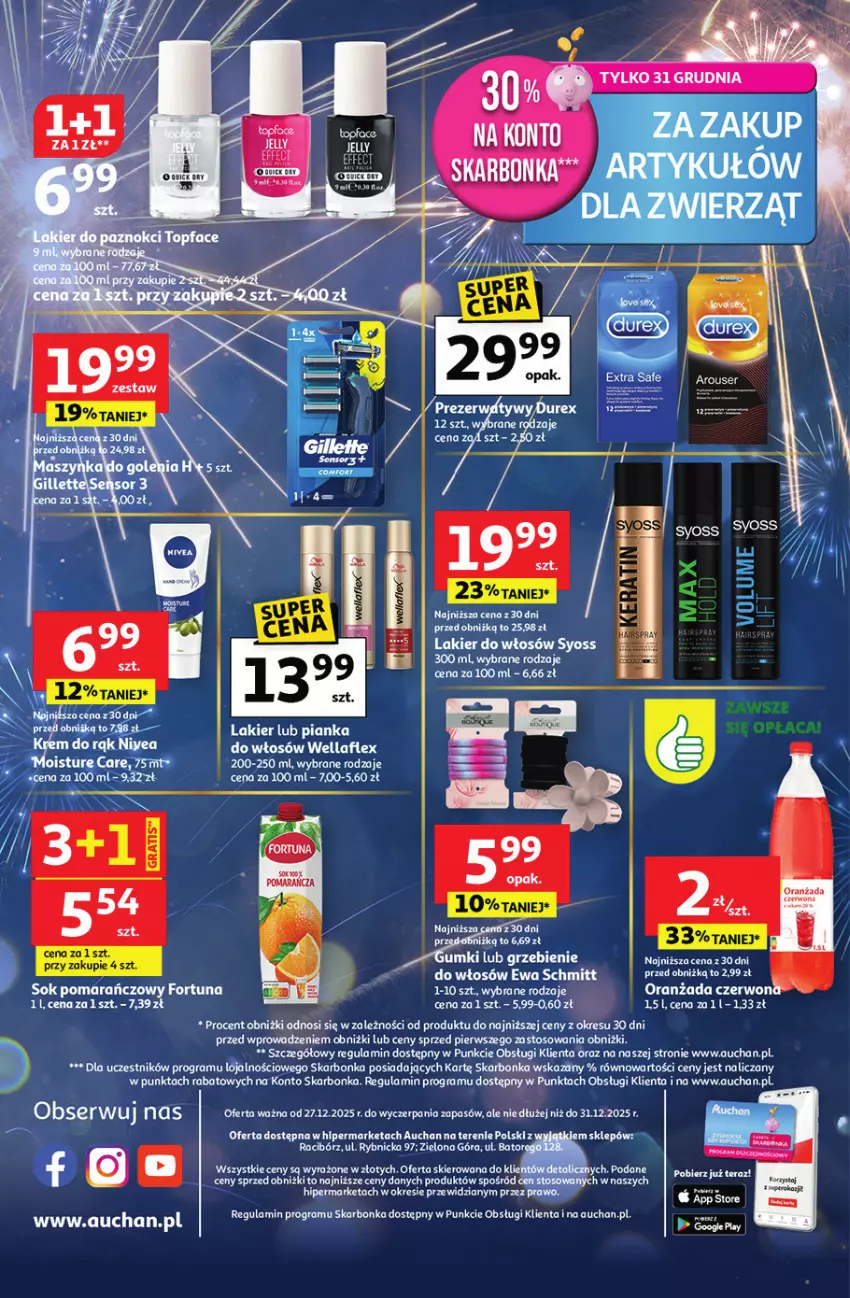 Gazetka promocyjna Auchan - Sylwestrowe Okazje - ważna 27.12 do 31.12.2025 - strona 14 - produkty: Fa, Fortuna, Gra, Lakier, Lakier do włosów, Oranżada, Pianka do włosów, Ser, Sok, Sok pomarańczowy, Syoss, Tera, Wella