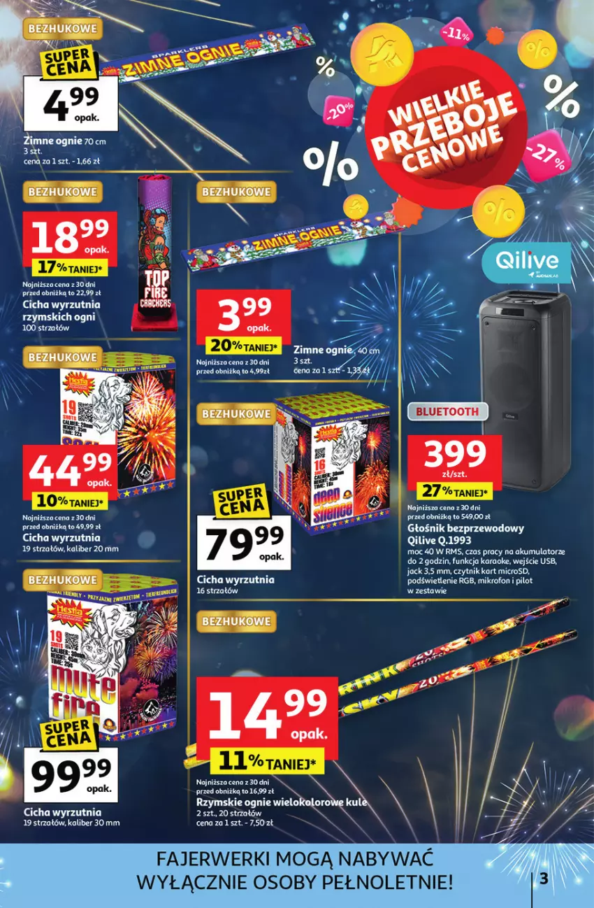 Gazetka promocyjna Auchan - Sylwestrowe Okazje - ważna 27.12 do 31.12.2025 - strona 3 - produkty: Akumulator, Fa, Mikrofon, Rzymskie ognie, Strzałów, Wyrzutnia