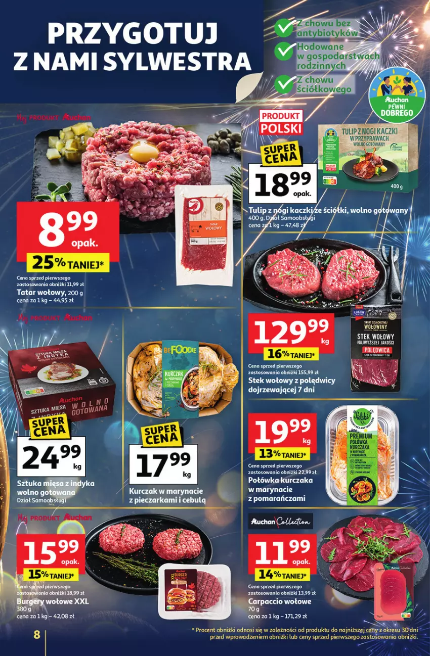 Gazetka promocyjna Auchan - Sylwestrowe Okazje - ważna 27.12 do 31.12.2025 - strona 8 - produkty: Carpaccio, Kurczak, Polędwica, Stek, Stek wołowy, Tatar wołowy