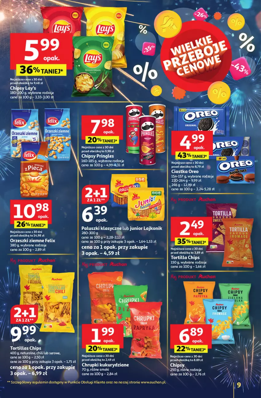 Gazetka promocyjna Auchan - Sylwestrowe Okazje - ważna 27.12 do 31.12.2025 - strona 9 - produkty: Chipsy, Chrupki, Lajkonik, LG, Pringles, Tortilla, Tortilla Chips