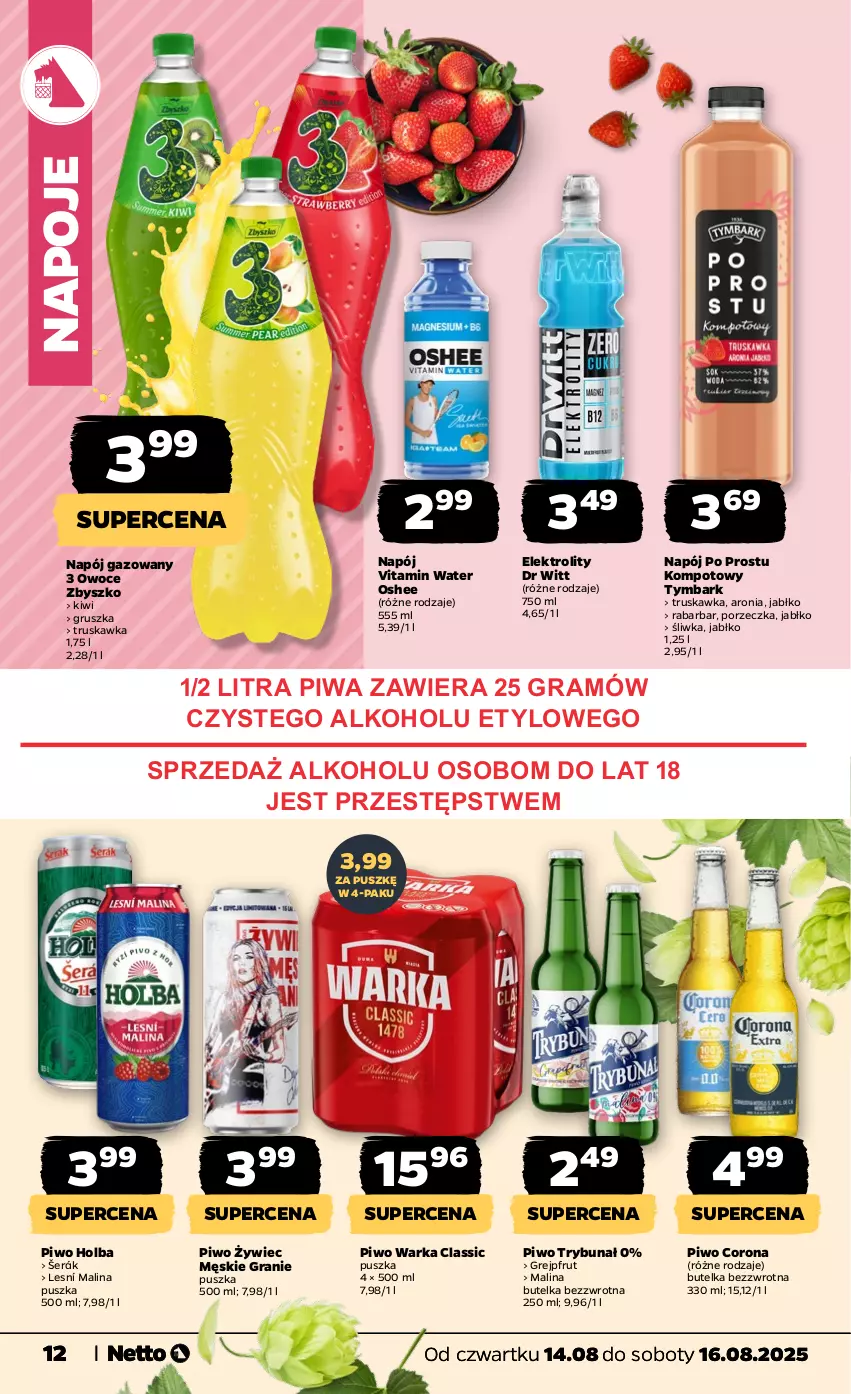 Gazetka promocyjna Netto - Od Czwartku - ważna 14.08 do 16.08.2025 - strona 12 - produkty: Aronia, Gra, Grejpfrut, Kiwi, Napój, Napój gazowany, Napoje, Oshee, Owoce, Piwa, Piwo, Por, Tymbark, Warka