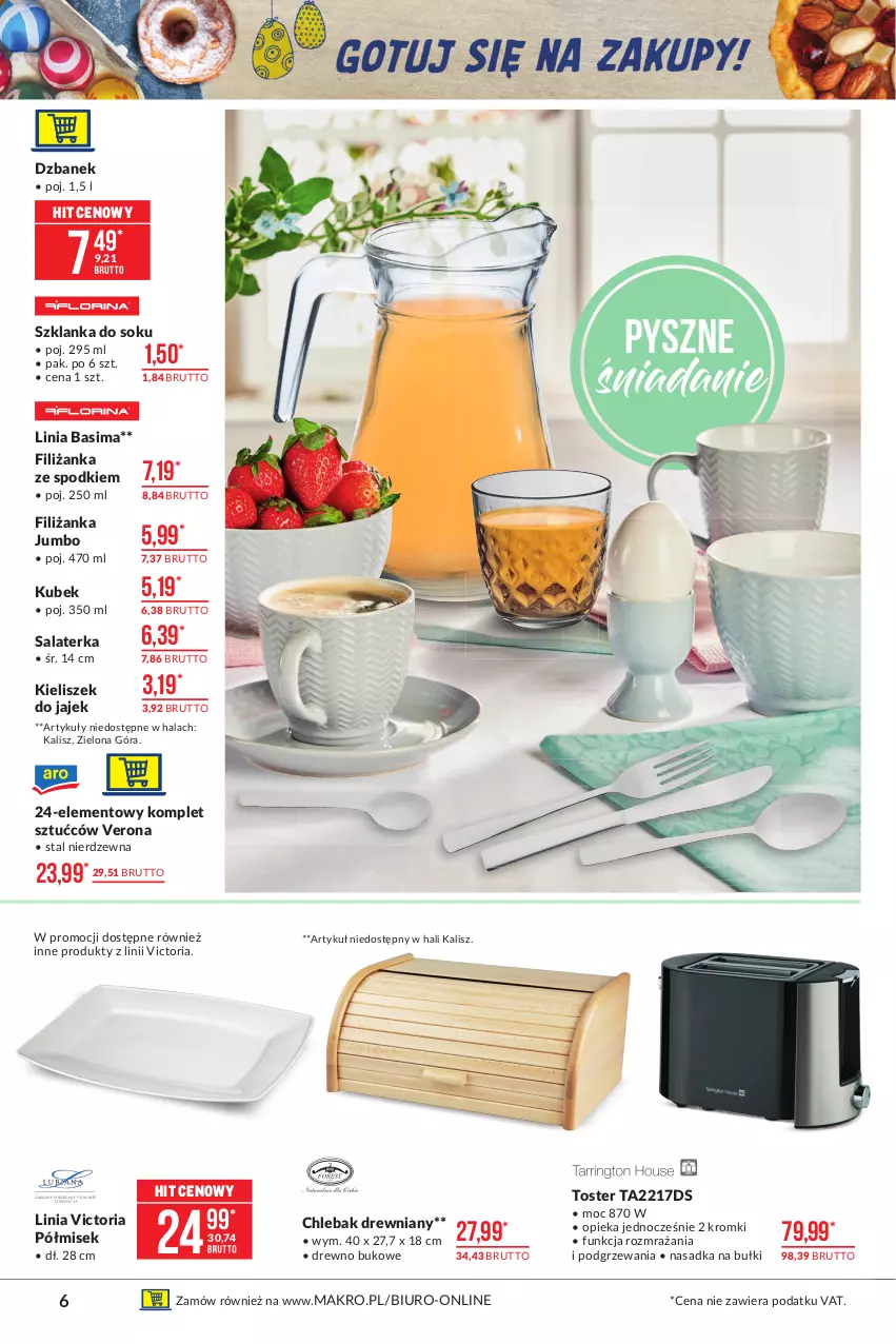 Gazetka promocyjna Makro - [Oferta promocyjna] Artykuły przemysłowe - ważna 23.03 do 03.04.2021 - strona 6 - produkty: Biuro, Chleb, Chlebak, Dzbanek, Filiżanka, Kieliszek, Kubek, Salaterka, Sok, Szklanka, Toster