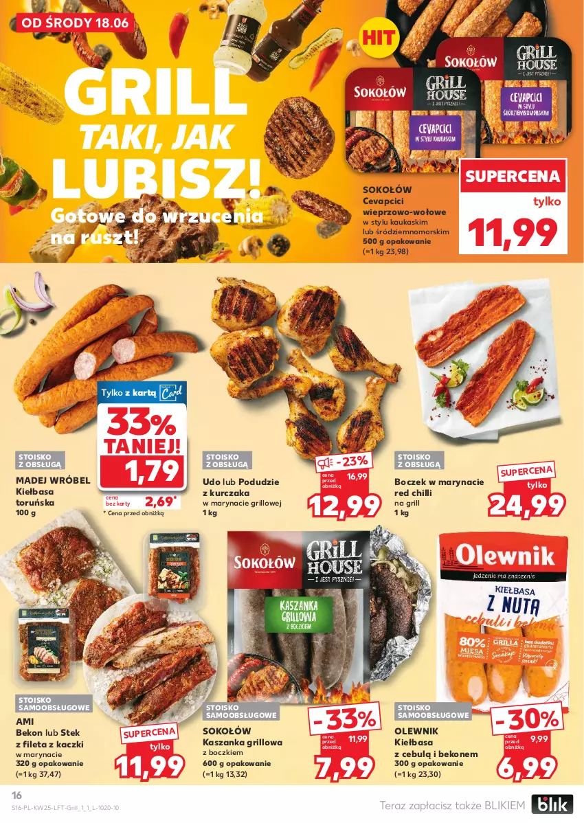 Gazetka promocyjna Kaufland - Gazetka tygodnia - ważna 18.06 do 25.06.2025 - strona 16 - produkty: Beko, Boczek, Grill, Kask, Kasza, Kaszanka, Kiełbasa, Kurczak, Madej Wróbel, Olewnik, Podudzie z kurczaka, Sok, Sokołów, Stek, Tera