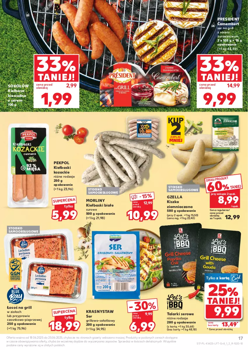 Gazetka promocyjna Kaufland - Gazetka tygodnia - ważna 18.06 do 25.06.2025 - strona 17 - produkty: Camembert, Grill, Kiełbasa, Kiełbasa biesiadna, Kiełbaski białe, Morliny, Pekpol, Pieprz, Sałat, Ser, Sok, Sokołów, Sos, Wino
