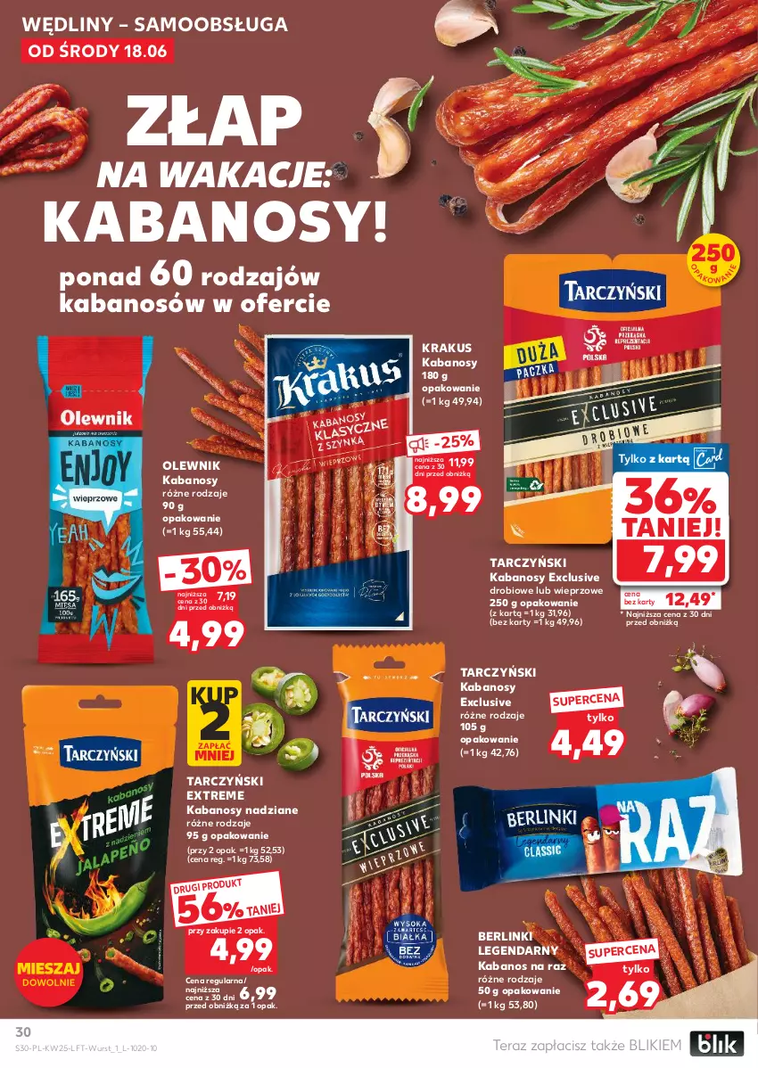 Gazetka promocyjna Kaufland - Gazetka tygodnia - ważna 18.06 do 25.06.2025 - strona 30 - produkty: Berlinki, Kabanos, Krakus, Olewnik, Tarczyński, Tera