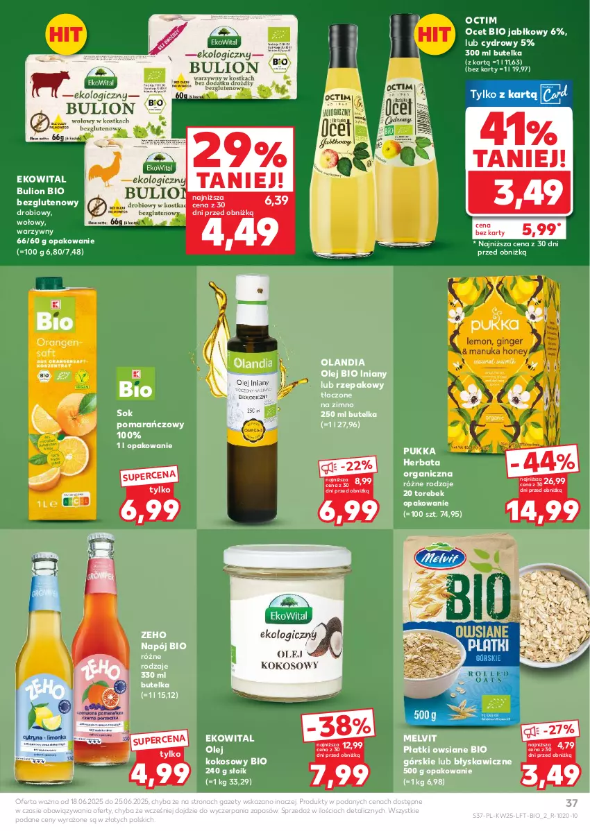 Gazetka promocyjna Kaufland - Gazetka tygodnia - ważna 18.06 do 25.06.2025 - strona 37 - produkty: Bulion, Herbata, Kokos, Lion, Melvit, Napój, Ocet, Olej, Olej kokosowy, Płatki owsiane, Sok, Sok pomarańczowy