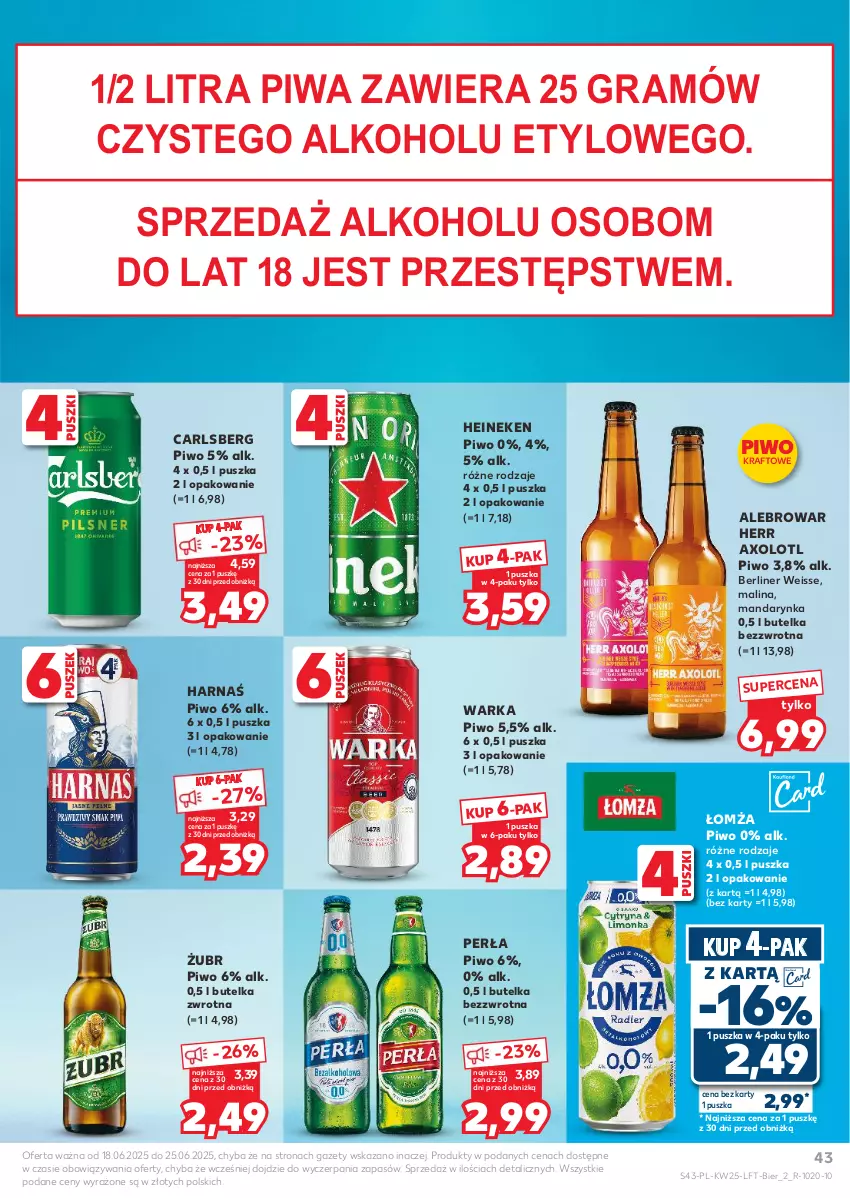 Gazetka promocyjna Kaufland - Gazetka tygodnia - ważna 18.06 do 25.06.2025 - strona 43 - produkty: Carlsberg, Gra, Harnaś, Heineken, Perła, Piwa, Piwo, Warka