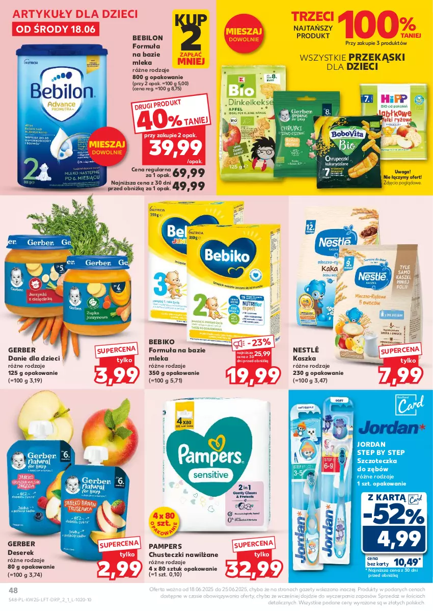 Gazetka promocyjna Kaufland - Gazetka tygodnia - ważna 18.06 do 25.06.2025 - strona 48 - produkty: Bebiko, BEBILON, Chusteczki, Danie dla dzieci, Deser, Dzieci, Gerber, Nestlé, Pampers, Ser, Serek, Szczoteczka, Szczoteczka do zębów, Waga